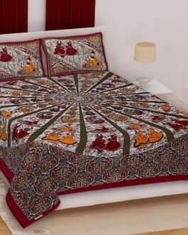 Maroon Jaipuri Print Cotton Double Bedsheet