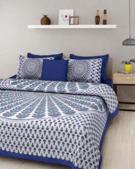Traditionally Printed Blue Regular Double Bedsheet